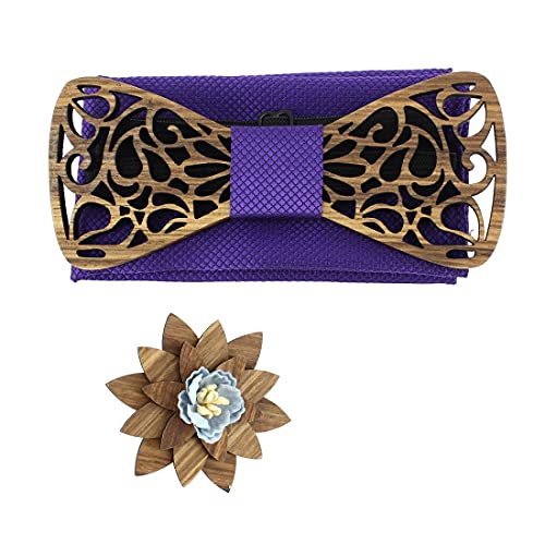 Tony & Paul. Coffret nœud papillon. Volute, BOIS. Alexandrie Violet - Paisley -