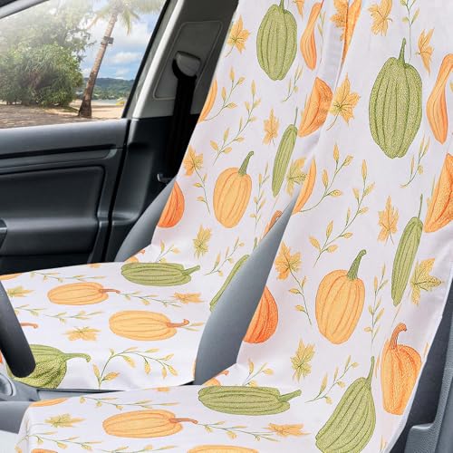 Image of Hahafelt 2 Pack Car Seat Towel Covers with Storage Bag, 63 x 32 Inch Universal Non Slip Waterproof Sweat Protector for Car Truck, Gym Swimming Running, Machine Washable (Yellow Pumpkin,Green Pumpkin)