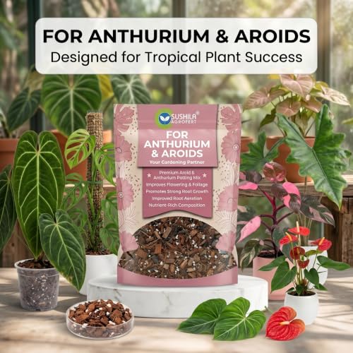 Image of Anthurium Potting Mix 1 KG | 4-in-1 Ready-to-Use Cocopeat & Perlite Soil Blend with Organic Manure Plant Food | Indoor Aroid & Climber Potting Mix for Drainage, Moisture-Retention