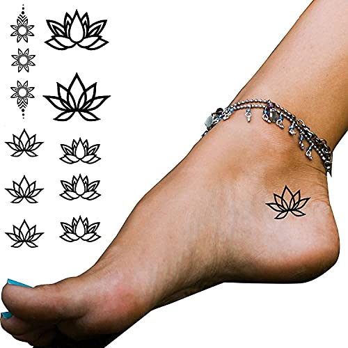 Black lotus line flora simple flower temporary tattoos mehndi yoga women small adult temp tatoo on transfer paper waterproof