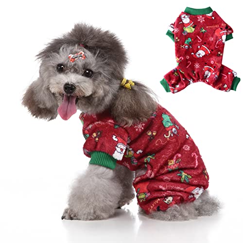 Ranvi Gato y Perro Otoño Ropa de Cuatro Patas Pijamas Navidad Ropa para Mascotas Cuatro Patas Fleece Copo de Nieve Pastel Alce Ropa para Perros Navidad(Rojo,S)