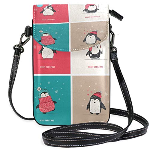 Preisvergleich Produktbild Handy Geldbörse Crossbody Pinguine Frohe Weihnachten Kleine Umhängetasche Handy Geldbörse Geldbörse für Frauen Mädchen