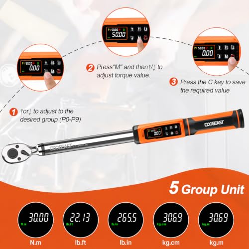 Image of coobeast 1 /2 Drive Digital Torque Wrench(3.76-250.8 Ft.lbs. /5.1-340Nm) | Preset Value Torque Wrench with ±2% accuracy, Buzzer and LED Flash Five Units of Measure for Motorcycle, Auto Repair