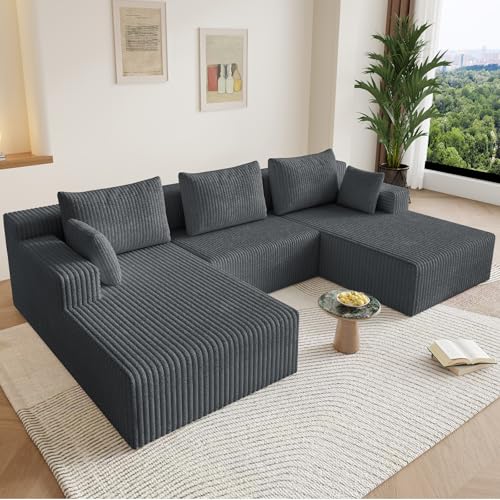 Image of 107 inch W Boneless Cloud Sectional Couch Modular Sofa with Ottoman