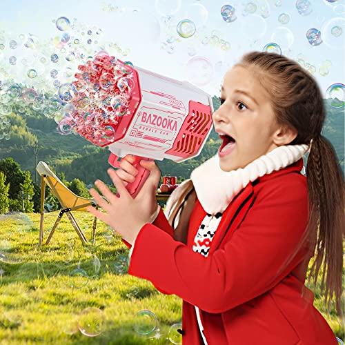 Bubble Gun Bazooka Bubble Machine Gun Blaster 69 Hole Bubble Machine With Colored Lights Gifts For Kids Adults Outdoor Best Tik Tok Toys For Wedding Birthday Party Pink #TOP2