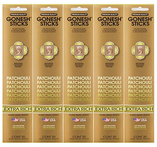 Gonesh Incense Sticks Extra Rich Collection - Patchouli 5 Packs (100 Total)