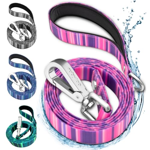 Image of Waterproof Dog Leash - 6 ft - Washable, Stink-Proof, Dirt-Proof & Odorless - Easy to Clean, Fade & Wear Resistant - Heavy-Duty with Padded Handle & Rust-Proof Clip - Pink (1 inch)