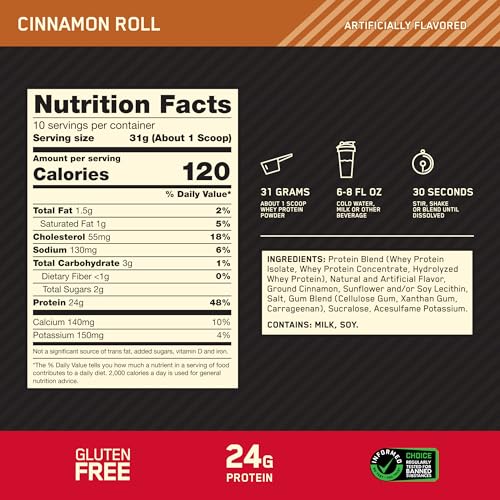optimum nutrition gold standard 100 whey protein powder cinnamon roll 068 pound pack of 1