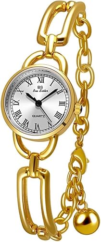 FANMIS Reloj de pulsera de tono dorado para mujer, reloj de cuarzo de inspiración vintage con números romanos clásicos, relojes de moda para mujer,