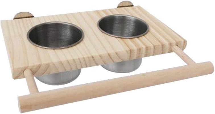 Tfwadmx Bird Food Stainless Steel Cups Wooden Perch Stand Hanging Feeder Bowls Feeding and Watering Supplies for Parakeets Conures Cockatiels Budgie Parrot
