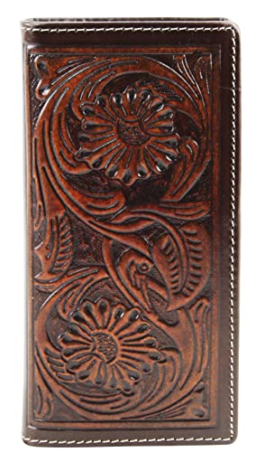 American Bison Arrigo Floral Design RFID Rodeo Wallet for Men – Hand-Tooled Cowhide Leather Wallet with Gift Box (Dark Brown)