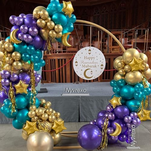 Image of 144pcs Eid Mubarak Balloon Arch Kit, Ramadan Eid al-Adha Decorations, Turquoise Teal Blue Purple Gold Moon Twinkle Star Balloons Garland, Happy Eid al-Fitr Party Muslim Islamic EID party for Home