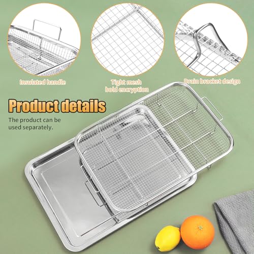 Teglia da Forno con Rastrelliera in Acciaio Inox,15.43x11.54x2.17"Teglia Vassoio Rettangolare per Raffreddare gli Alimenti,per Cuocere Pollo Croccante,Pane,Biscotti,Patatine Fritte e Anelli di Cipolla - immagine 4