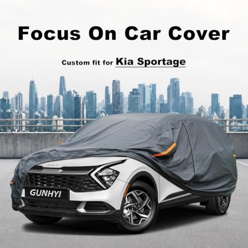 Image of GUNHYI Premium Car Cover Custom Fit Kia Sportage (2010-2026), 16 Layers Heavy Duty Car Cover Waterproof All Weather with Zipper Door for Sun Rain Snow Dust Uv Protection