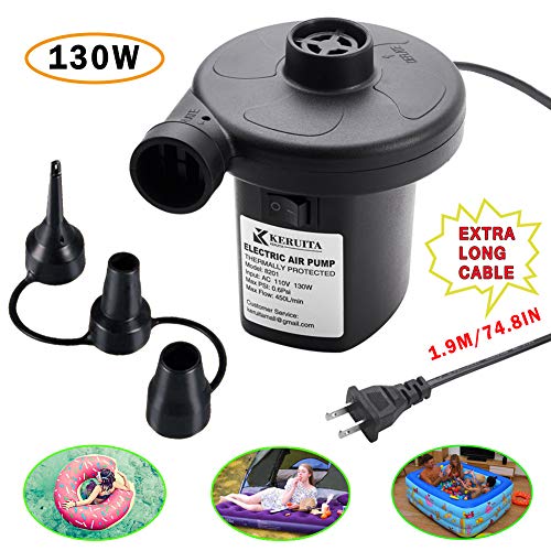 KERUITA Electric Air Pump Inflatables Portable Inflator/Deflator Pumps for Inflatable Couch, Air Mattress, Swimming Ring, Inflatable Pool Toys Powerful Electric Inflator/Deflator Air Pump