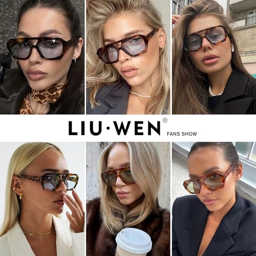 LIU·WEN Trendy Aviator Sunglasses for Women Men - Vintage Hexagonal Square Thick Frame Shades2
