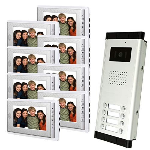 Amocam 8 Units Apartment Intercom Wired 7 Inch Monitor Video Intercom Doorbell Door Phone Audio Visual Intercom Entry Access System