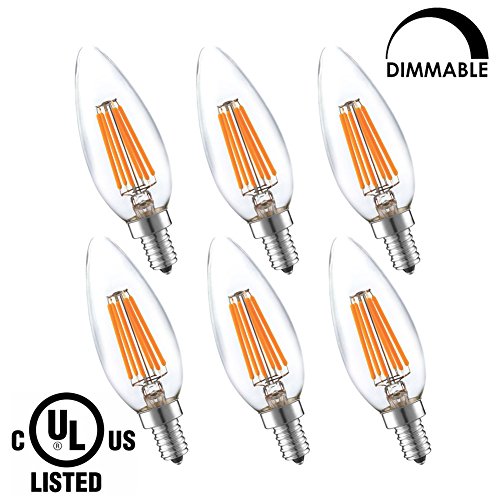 LightStory LED Candelabra Bulb, LED Chandelier Bulb, B10 6W E12 Base 2700K 600 Lumen, 60W Equivalent LED Bulb, Dimmable LED Light Bulb, UL Listed (6 Pack)