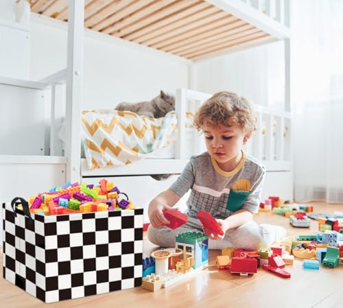 Image of Rectangular Car Basket for Boys Checkered Basket Kids Baby Storage Bin Toy Organizer Box Car Room Decor(Racing Flag)