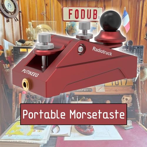 Image of CW Telegraphy Key Auto Morse - Radio HAM Send Telegram Key Lambic Single Paddle Transmission Morse Code Key with Aluminum Alloy Body Base, Red-07