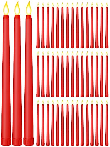 Image of Funtery 48 Pcs Flameless LED Taper Candles Battery Operated Candles Bulk Realistic LED Candlesticks Flickering for Wedding Church Party Home Decor(Red,11 Inch,Classic Style)