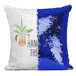 Fodera per cuscino con paillettes, colore: Blu Piante Vaso Giardinaggio