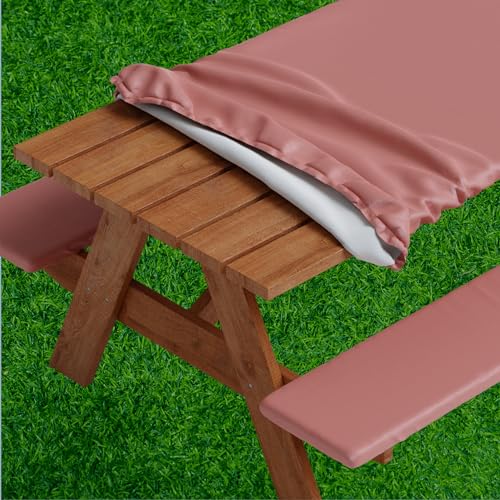 Sorfey Picnic Table Cover with Bench Covers -Fitted with Elastic, Vinyl with Flannel Back, Fits for Table 30"x 72" Rectangle,Water Proof, Solid Burgundy Design by Sorfey - Used condition - US$23.74