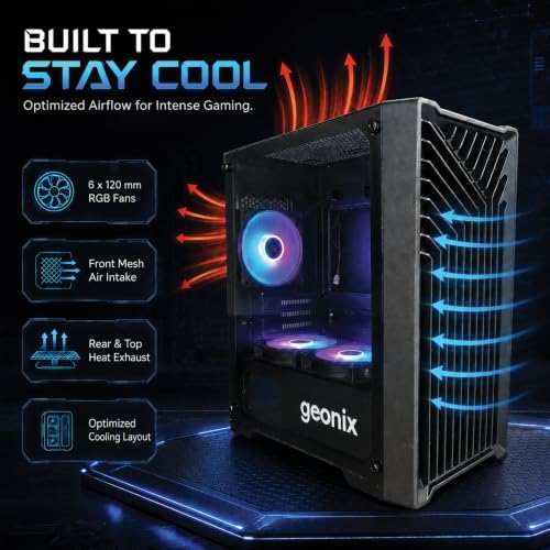 Image of Geonix Hydra Gaming PC Cabinet, 6 Pre-Installed ARGB Fans, Real Tempered Glass Side Panel, Micro-ATX /Mini-ITX Support, ATX PSU Compatible, SSD & HDD Support, USB 3.0, 4 Expansion Slots (Black)