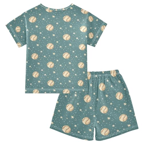 ALAZA Baseball Star Cartoon Funny Pajamas Set Short Sleeve Cotton Sleepwear Summer Pjs 2 Piece 5-14Y2
