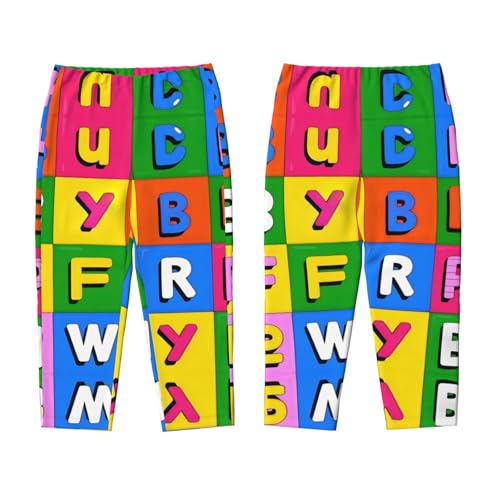 Pajama Pants Pajama Bottoms with Elastic Waistband Sleepwear Lounge Pants, Colorful Alphabet Plaid3