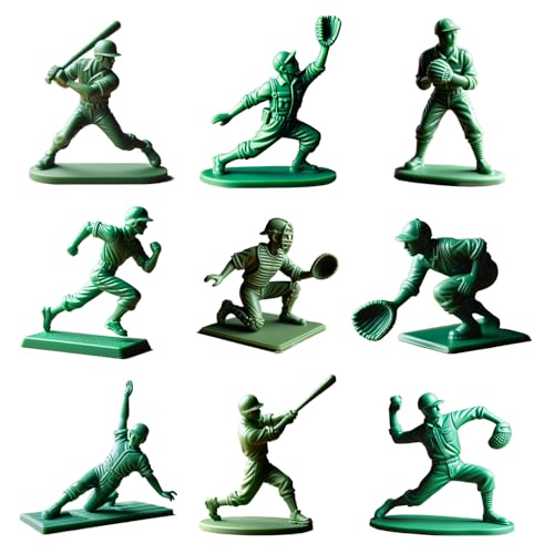 野球選手のピッチャー&キャッチャーフィギュアセット - 9X 2インチ グリーン野手像、ファンやクラスメートのためのコレクターフィギュア。