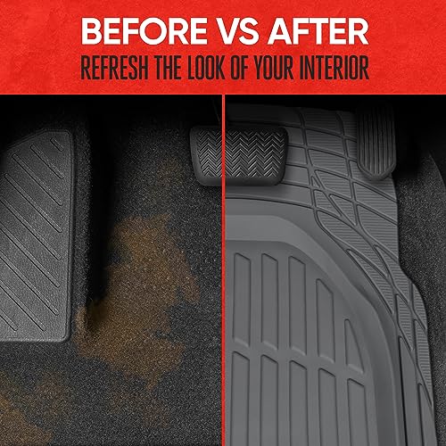 Image of Motor Trend 2 Piece Front Car Floor Mats- Gray FlexTough Contour Liners-Deep Dish Heavy Duty Rubber Floor Mats for Car SUV Truck & Van-All Weather Protection, Universal Trim to Fit