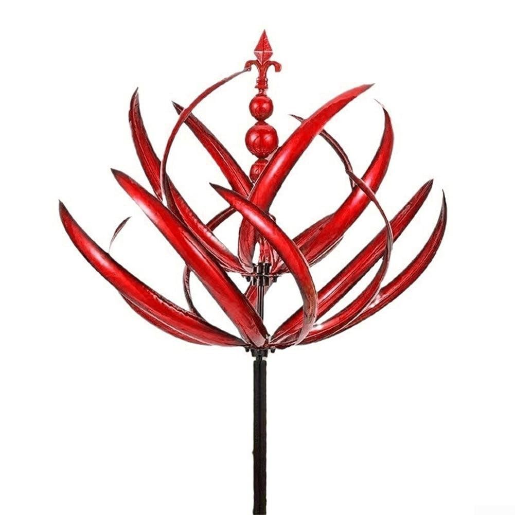 Glewi Vibrant Metal Wind Spinner,Garden Decoration Art Rotating Windmill,Outdoor Ornament Yard Sculptures,for Patio, Courtyard(Red)