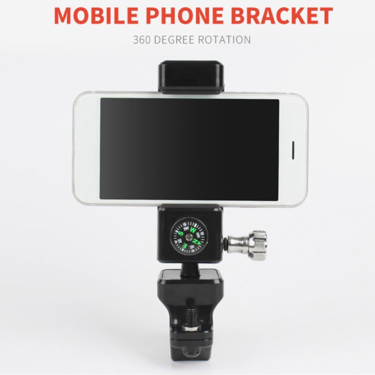 Universal Bike Handlebar Phone Mount Holder for Motorcycle and E-Bike with Button Locking and Anti-Detachment Design, Black Plastic and Metal Phone Stand for Riding Photography