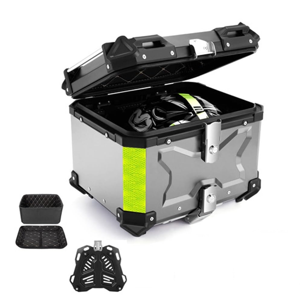 Valise pour Moto Étanche, Top Case Moto Coffres Moto pour Rangement Casques, avec Dossier Et Plaque De Montage, 36L 45L 55L 65L 80L 100L(Silver,80L)
