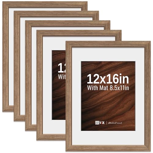 VCK 12x16 Picture Frame 5 Pack - Walnut, High-End Wood Poster Fra...
