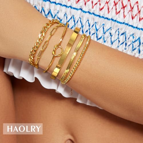 Pack 6 Pcs Gold Plated Bracelets for Women Layered Bangle Cuff Stack Set Adjustable Non Tarnish Waterproof Everyday Stacking Jewelry Set Gifts4
