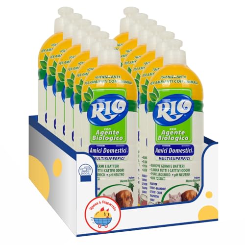 Detergente Multisuperfici per Ambienti con Animali – 750 ml – Profumo Menta Naturale – Pulizia Casa e Superfici – Variazioni 4/8/12 Pezzi (12)