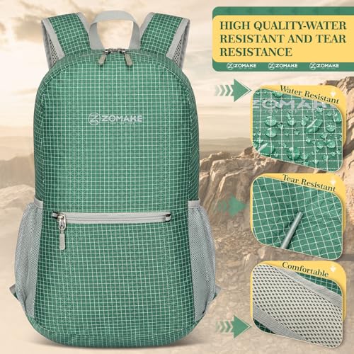 Image of ZOMAKE Ultra Lightweight Hiking Backpack 20L, Packable Small Backpacks Water Resistant Daypack for Women Men(Camouflage Green Plaid)