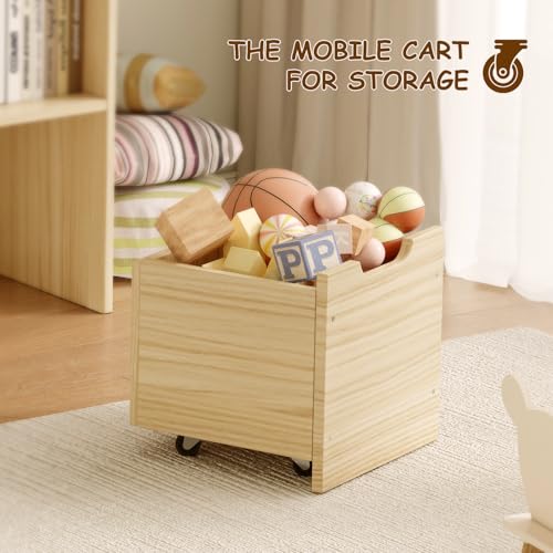 Image of Toy Storage Organizer with Stuffed Animal Storage, Solid Pine Wooden Toy Organizer & Stuffed Animal Zoo, 4 Cubes Shelf with 2 Movable Drawers, 4 -in-1 Book Shelf for Kids Room, Playroom, Nursery