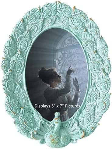 J.Ehonace 5x7 Inch Oval Picture Frame Romantic Peacock Decoration Antique Green Photo Frame, Table Top and Wall Hanging, Gift Ideas for Home Decor, Wedding, Graduation, Or Milestone Photos