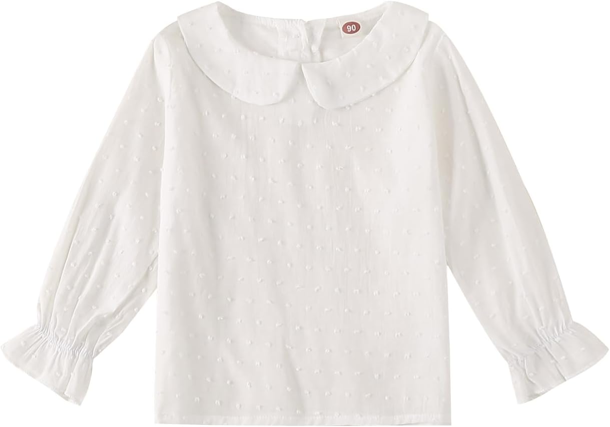 12M-6Y Baby Girls Long Sleeves Solid Color Doll Collar T-Shirt Blouse Toddler Kids Basic Pullover Bottom Tops