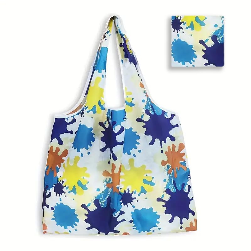 Bolsa de compras grande dobrável à prova d'água, bolsa quadrada de pano de flor, sacola portátil - espaçosa e leve, lancheira feminina, ideal para mantimentos, viagens e uso diário, branca