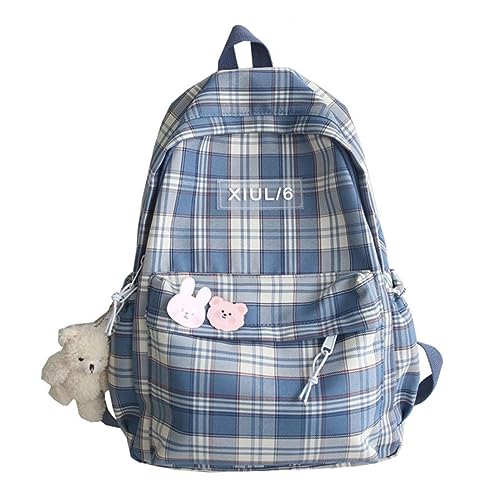 Mochila escolar linda de estilo universitario con diseño a cuadros 2