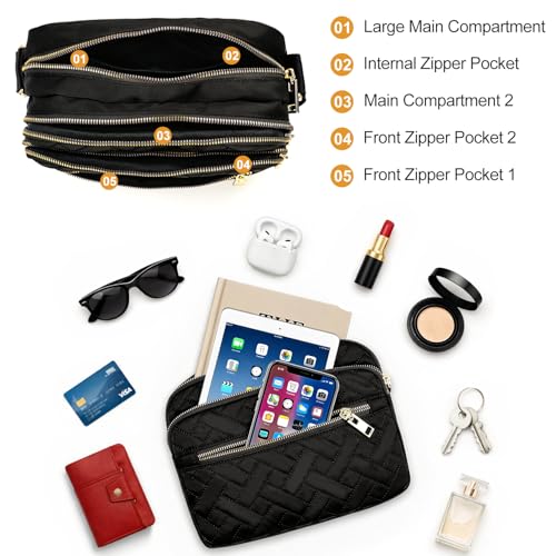 Image of Nylon Crossbody Bags for Women Trendy Quilted Cross Body Purse Medium Crossbody Purses Fashion Ladies Messenger Shoulder Bag