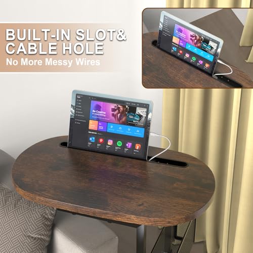 Fashion TV Tray Table with Large Tabletop, Adjustable Sofa Table with Storage Baskets, Strong Metal Frame, Tv Dinner Tray Table for TV Watching, Meals, Snacks (Oval, Brown, 16.93inch x 12.6inch) - Image 6