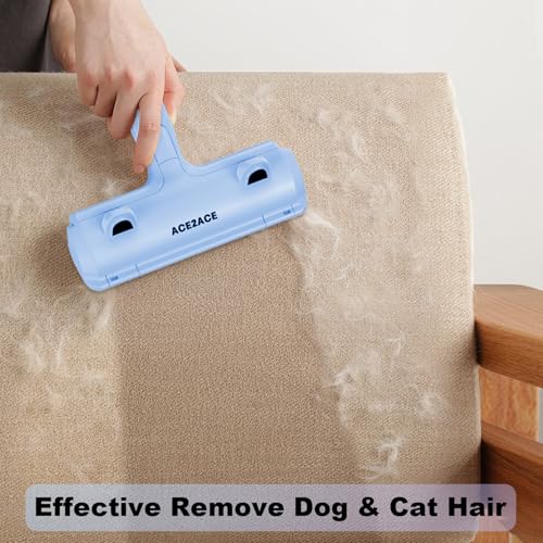 Image of ACE2ACE Pet Hair Remover Roller, Reusable Animal Hair Removal Brush for Dogs and Cats, Self Clean Pet Fur from Carpet, Furniture, Rugs, Laundry, Clothes and Bedding, Sofa, Azure