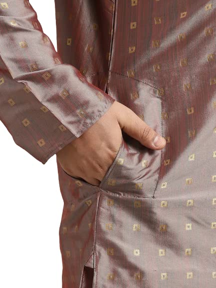 Image of SOJANYA (Since 1958, Men's Silk Blend Grey Kurta Pyjama & Silk Blend Jacket Combo