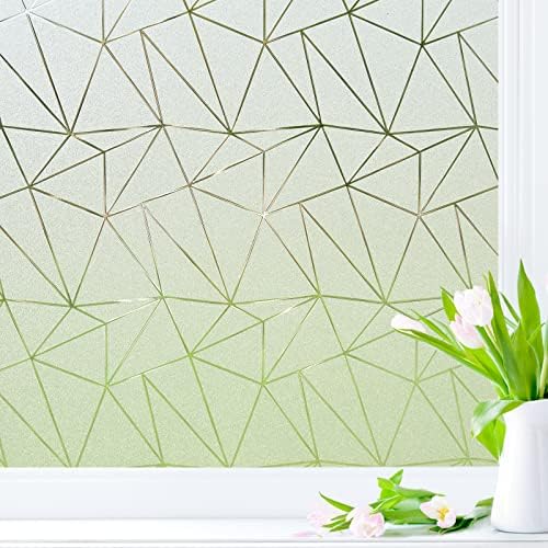 Beautysaid Window Film Privacy Film for Glass Windows Frosted Self-Adhesive Window Frosting Film Triangle Patterns Bathroom Glass Door Vinyl Opaque Window Cover No Glue Anit UV Home Rental 44 * 200cm