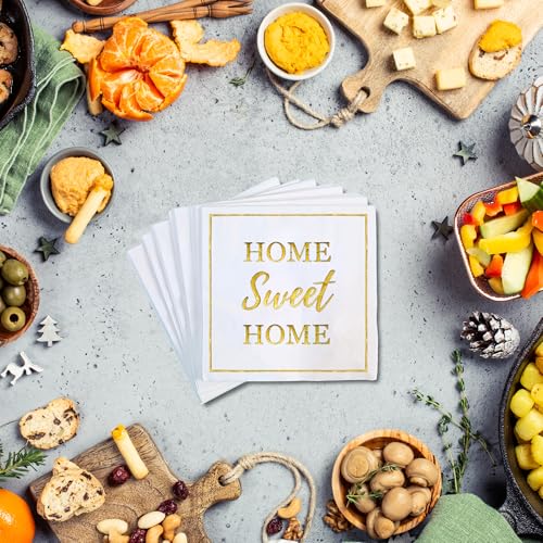 Housewarming Party Decorations Napkins, 50 Pack, Home Sweet Home Paper Napkin in White and Gold Foil, New Home Gift Ideas, Open House Real Estate Agent Gifts to Clients - Image 6